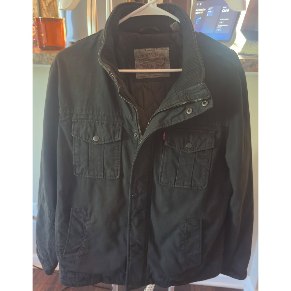 Levis Field Jacket Mens Medium Black Quilted Lined Canvas Utility Coat